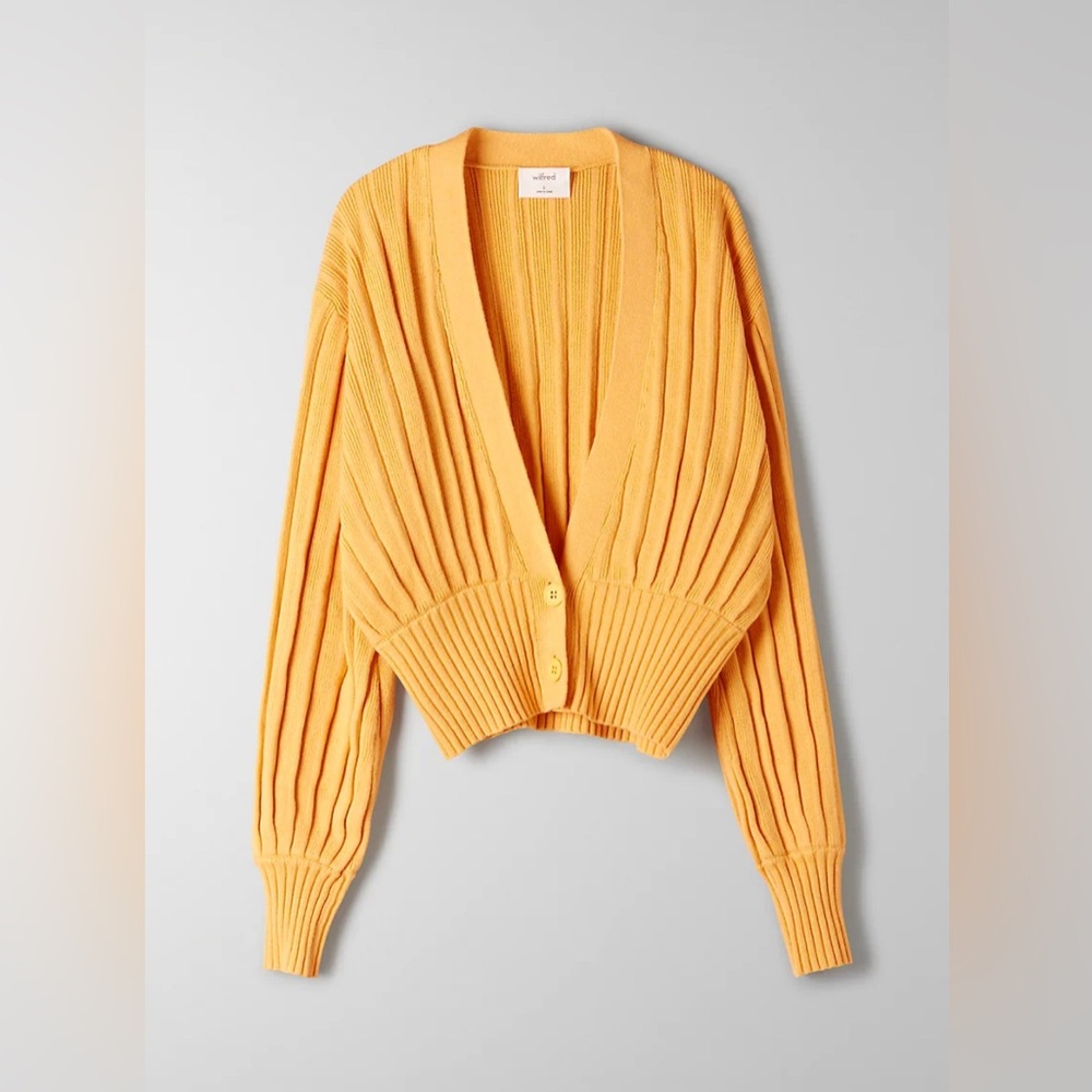 Aritzia Wilfred Plunge Thalia yellow cardigan sweater
